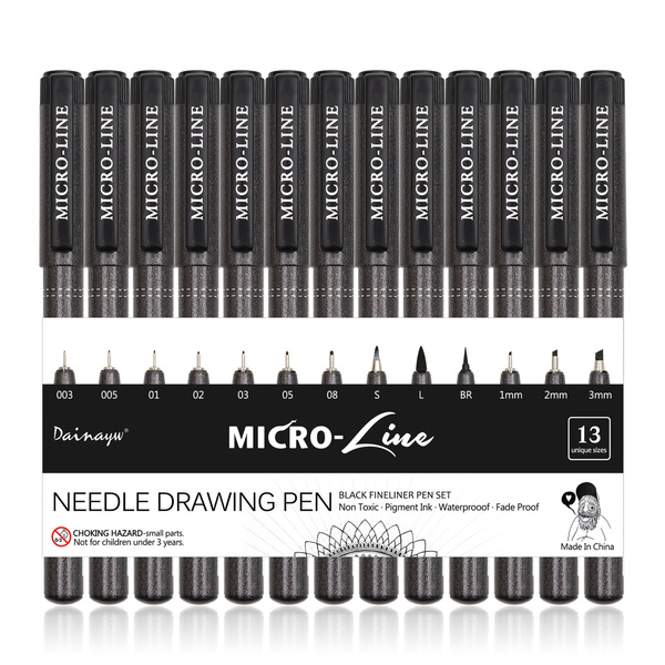 Dainayw Precision Micro-Line Pens, Fineliner, Multiliner - Assorted Fine  Point, Brush & Calligraphy Tip Nibs,Waterproof Archival Ink Micro-Pen For  Artist Illustration, Technical Drawing, 13 Pack,Black