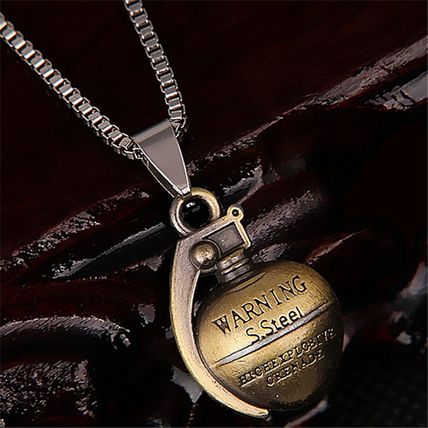 Metal Color: Gold-Color Davitu Cool Grenade Shape Pendant & Necklace American Style Stainless Steel/Gold Color Chain for Men Punk Jewelry GP1890 