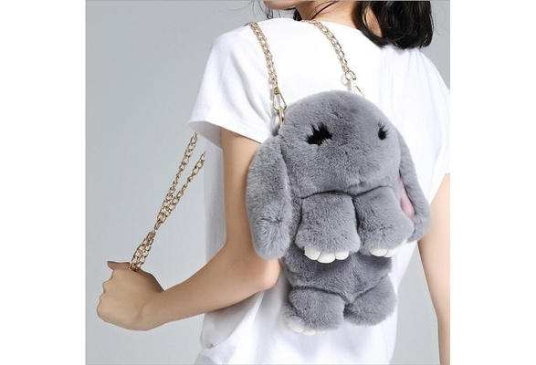 1pcs Fluffy Bunny Rex Rabbit Fur Pompoms Backpack Fur Charm Shoulder Bags for Women Fashion Gifts Wish