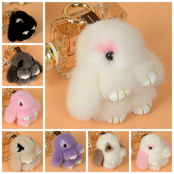 Faux Fur Bunny Fluffy Big Rabbit Keyring Bag Decor Pendant Keychain Furry  Gift