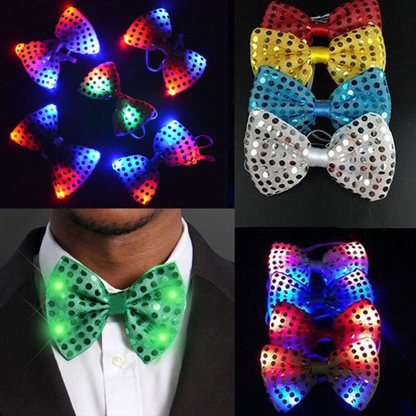 Fancy LED Flashing Light Up Sequin Bowtie Necktie Bow Tie Wedding Party Favors