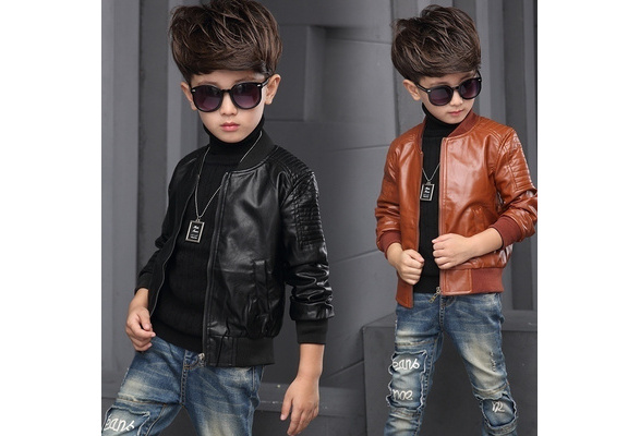 Dingji Autumn Winter Girl Boy Kids Fashion Outwear Leather Coat Short Jacket Clothes 