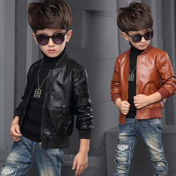 Children Fashion Boys Spring Autumn Coats Faux Leather Jacket Winter Outerwear Brown Black Wish