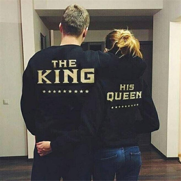 Men Women Hoodies Jumper King and Queen Crown Couples Matching Sweatshirts LI