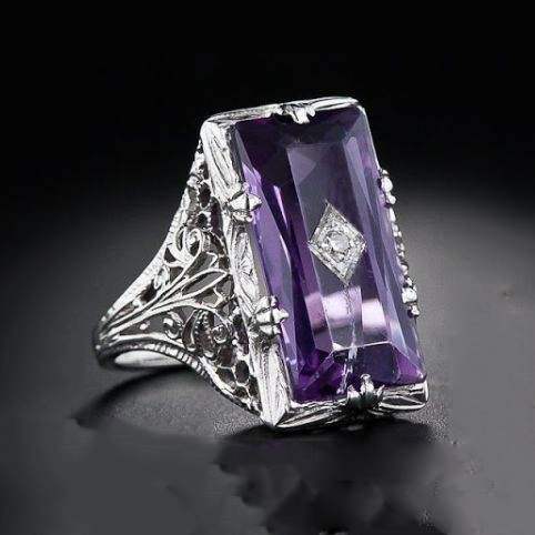 Vintage emerald clearance cut amethyst ring