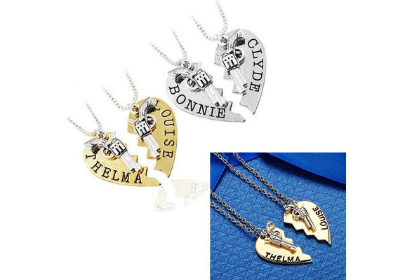  Thelma Louise Bonnie Clyde Letter Necklace Valentine's Day Gift  Gold Silver Tone Heart Shape Puzzle Stitching Necklace Into 2 Parts Pendant  for Best Friends (Gold - Bonnie Clyde Letter) : Everything Else