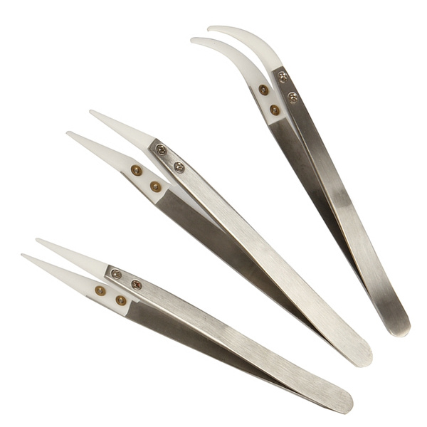 3pcs Ceramic Tweezers Stainless Steel Forceps Antistatic Heat Resistant  Precision Insulated Tweezers Hand Tools