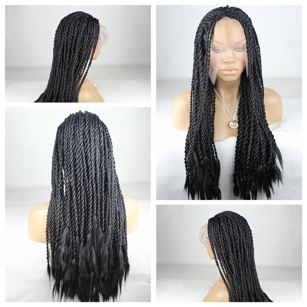 African Women Wigs Brading Hair Braided Box Braids Wig Natural Black Hair  High Temperature Heat Resistant Glueless Synthetic Lace Front Wigs with  Baby Hair Twist Braiding Hairstyles | Wish