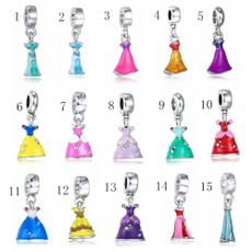 Creative Sweetie Enamel Princess Dress Drop of Oil Beads Silver Plated Big Hole Charm Pendant Jewelry All Match
