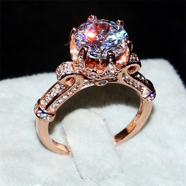 Deluxe Anillo De Flores Femeninas Con Anillo De Oro Rosa De 