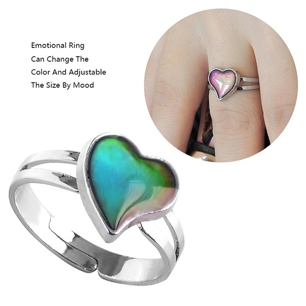 Heart Shaped Mood Ring Lover Couple Jewelry Gifts (Adjustable The Size)  (Color: Silver)