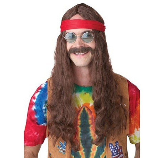 Hippie Man Brown Groovy 70s Men Costume Party Fancy Dress Wish