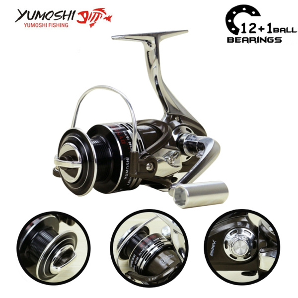 Yumoshi 12+1BB 5.5:1 Spinning Reel Carp Fishing Reels Carretilha de pesca  Moulinet Feeder Metal Aluminum Fishing Reel