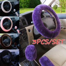 3pcs/set Winter Warm Automotive Interior Soft Plush Steering Wheel Cover Gearshift Handbrake Cover Protector Decoration Car Accessories Interior Parts Accessory