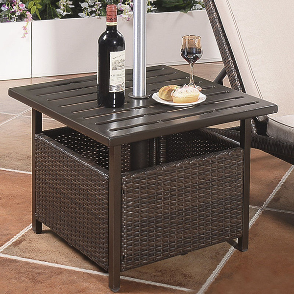 Brown Rattan Wicker Steel Side Table Outdoor Furniture Deck Garden Patio Pool Wish