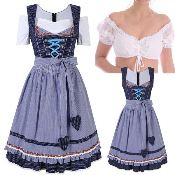 Womens German Traditional Dirndl Dress Oktoberfest Beer Costume Bavarian Outfit 
