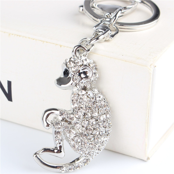 Silver Monkey Crystal Pendant Charm Purse Bag Car Key Chain Accessories Gift 