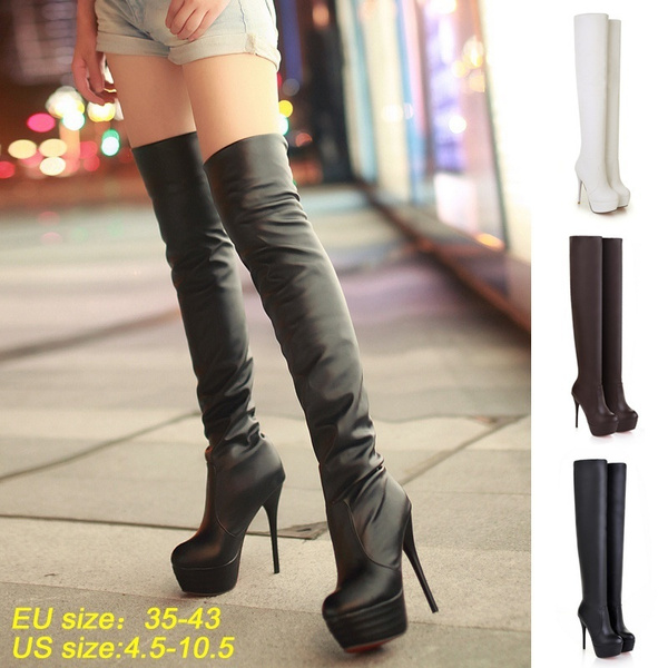 plus size chunky heel thigh high boots