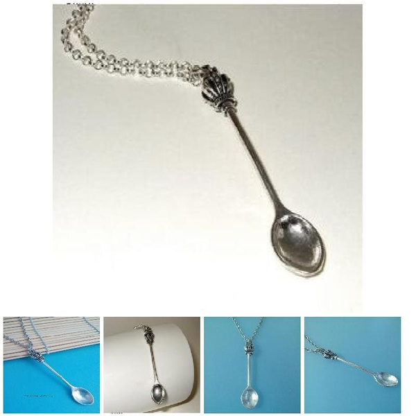 Vintage Style Alice Wonderland Crown Inspired Mini Tea Spoon Snuff Necklace