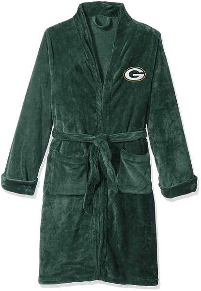 Green Bay Packers Mens Hunter/Gold Plaid Flannel Bathrobe