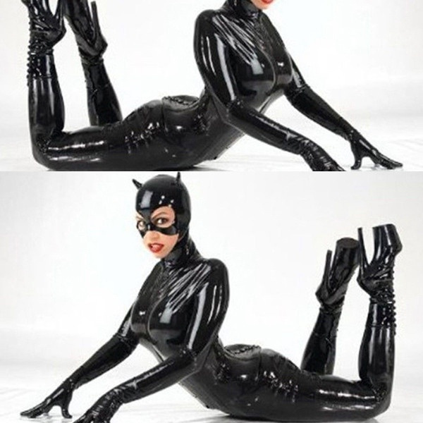 Women Fullbody Black Catwoman Halloween Cosplay Costume Mask Whip Zipper  Patch