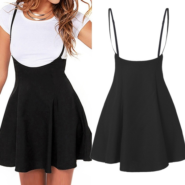 New Women Fashion Overall Strappy Black Dress Pleated Mini Short Skirts A  Line Brace Skirt | Wish