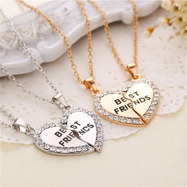 Collier D Amitie Best Friend Forever Pendentif En Forme Du Coeur Avec Strass Bff 2 Moities Cadeau Pour Amis Wish