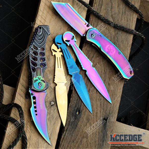 2PC COMBO HUNTERS KNIFE SET RAINBOW WRENCH KNIFE + CLEAVER RAZOR