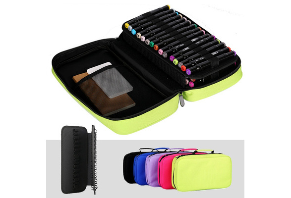 BTSKY Double-Ended Art Marker Carrying Case Organizer for Lipsticks-40  Slots Canvas Zippered Markers Storage(Black)