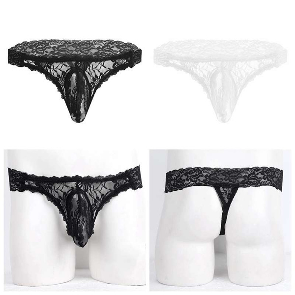 Sexy Male Floral Lace Briefs Gay Bottom Shorts Trunks Bikini Hot See  Through Lingerie Underwear