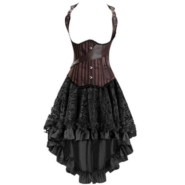 Plus Size Women Underbust Corset Bustier With High and Low Skirt Gothic  Steampunk Corset Dress Sexy Party Corset Dresses
