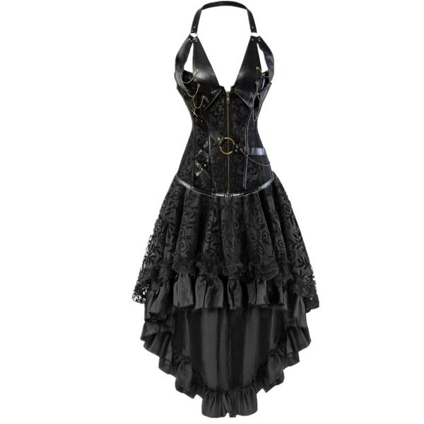 Steampunk Corset Dress Plus Size Gothic Long Renaissance Breathable Lace  Dress