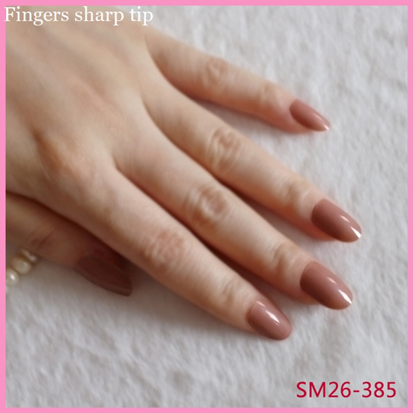 Light brown nails | Long acrylic nails, Neutral nails, Cute nails