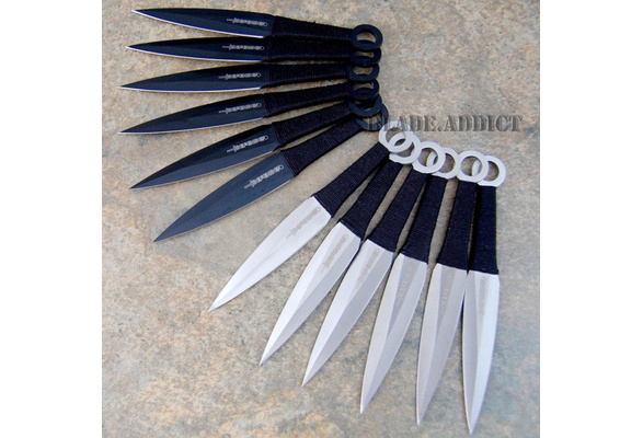 12 PC NINJA THROWING KNIVES SET w/ SHEATH Kunai Combat Tactical Hunting  Knife