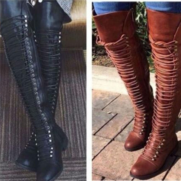 lace up thigh high combat boots