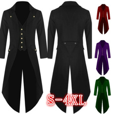2019 Plus Size Gentlemen Men's Coat Fashion Steampunk Vintage Tailcoat Jacket Gothic Victorian Frock Coat Men's Uniform Costume S-4XL