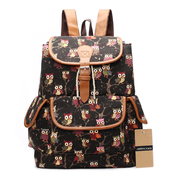 Fashion Women Backpacks Owl Print Large 