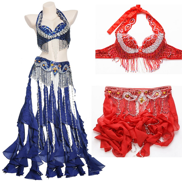handmade bead Belly Dance Costume Outfit Set Bra Belt Carnival Bollywood 2PCS 