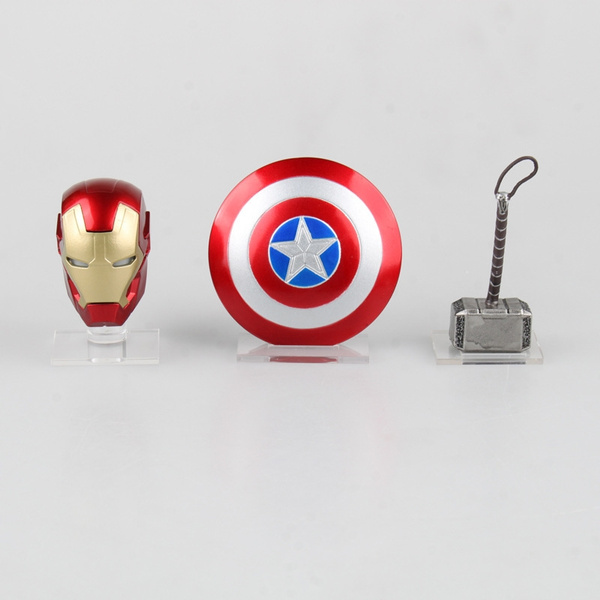 Iron Man MK43 LED Light Helmet Captain America Shield Thor Hammer With Base 