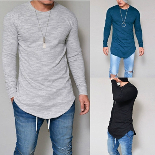 vender segmento melodía Men Casual T Shirt Cotton Long Sleeve O-Neck Silm Fit T-shirt Mens Fashion  Solid Color Tshirt Men's Clothing | Wish