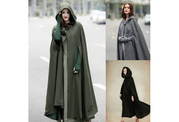 US Womens Oversized Cape Cloak Long Coat Autumn Ladies Outwear Hooded Cardigan