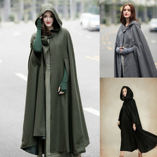 Autumn and Winter New Women Fashion Maxi Hooded Wool Coat Jacket Cape Casual Cashmere Shawl Loose Long Hooded Cloak