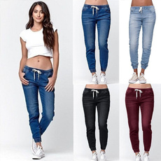 2017 Autumn Winter Women Fashion Blue Sexy Skinny Pencil Jeans Wasit Drawstring Female Casual Denim Pants Solid Plus Size Pocket Slim Legging Pants