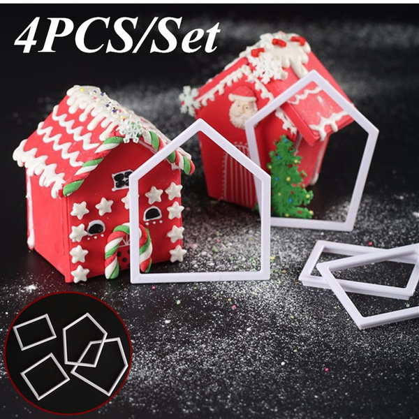 4PCS Gingerbread House Mold Cookie Cutter Chocolate Bake Mould Christmas Gift SL