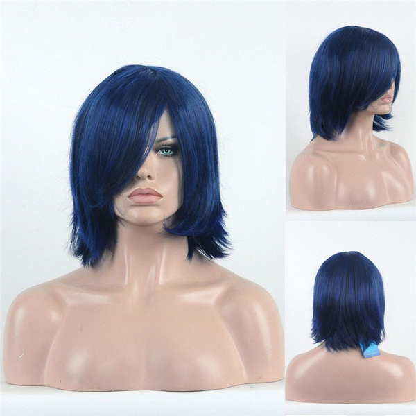 Coraline Cosplay Wig Short Bob Straight Blue Hair Halloween Full