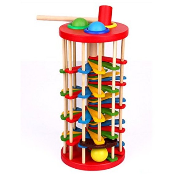 Wooden Knock Ball Ladder Toy,Knock Ball The Ladder Deluxe Pound and Roll Tower Creativity Developing Wooden Toy Classic Pounding Toys for Toddlers