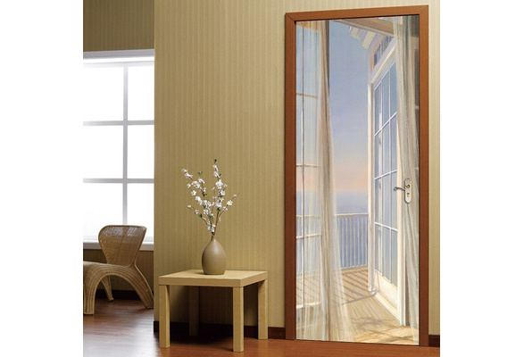 Creative Design Diy 3d Balcony Scenery Pvc Door Sticker Self Adhesive Waterproof Wallpaper Post For Home Decor Size 77x200cm Or 30 X79 Wish