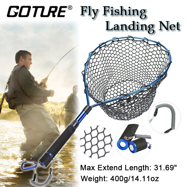 Goture 3 Color Rubber Mesh Magnetic Clip Fly Fishing Landing Net