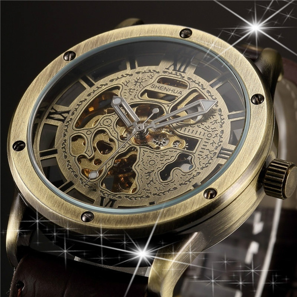 SHENHUA 9397 Retro Bronze Leather Band Men\u0026#39;s Vintage Casual Mechanical  Watch Orologio Meccanico Da Uomo Retrò in Pelle Con Cinturino in Bronzo |  Wish