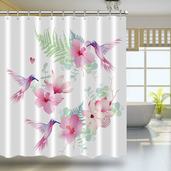 Orchid Flowers Bouquet and A Hummingbird Decorative Artistic Design Artwork Bathroom Accessories 69W X 70L Inches Magenta Green Ambesonne Hummingbirds Decorations Shower Curtain Set 